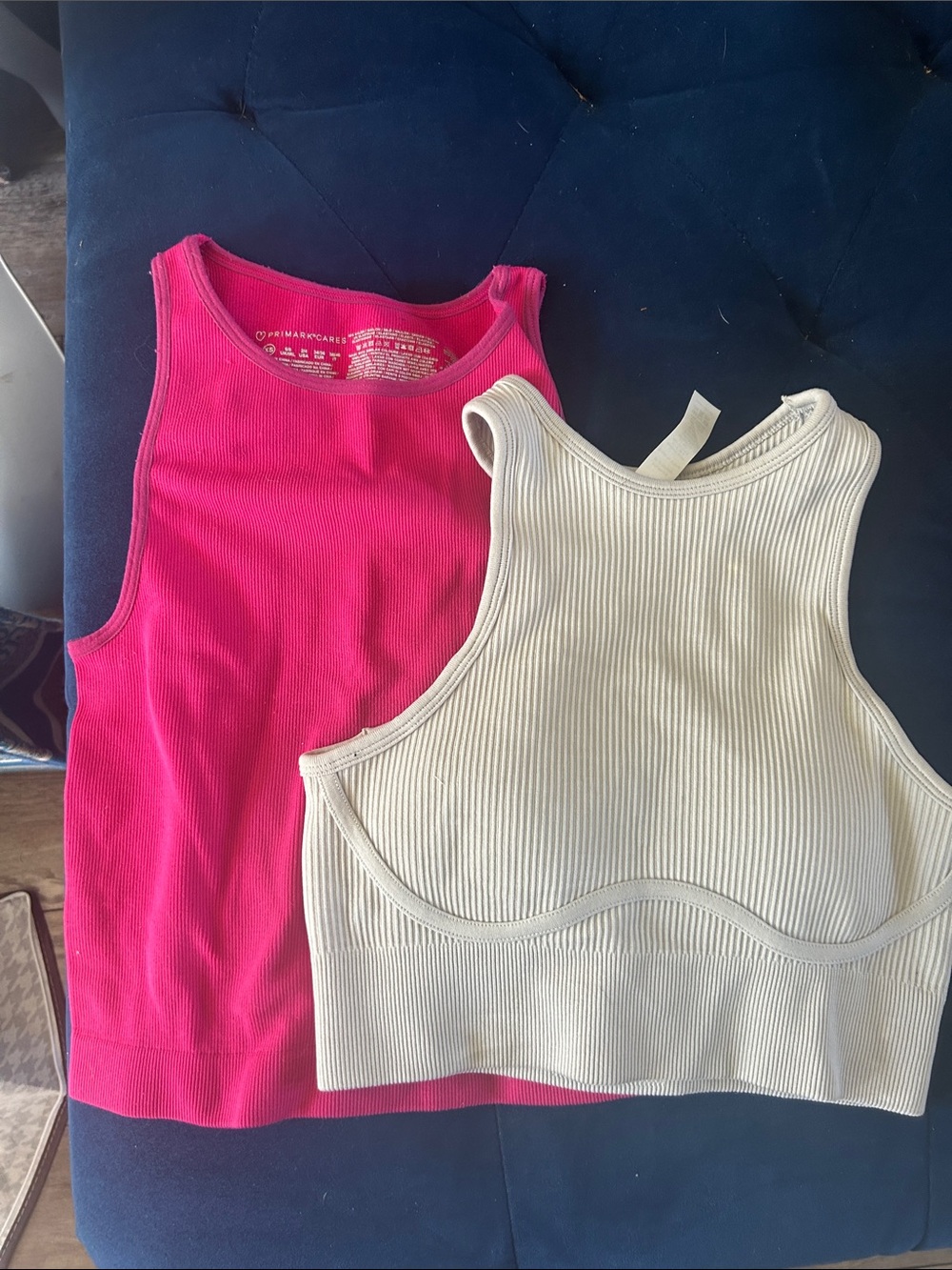 Women’s Ribbed Muscle Tee Tank — Pink & Cream